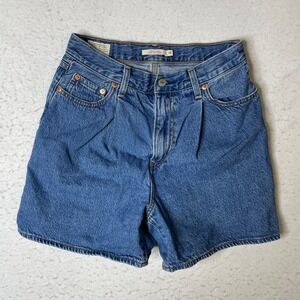Levis Premium Ribcage Shorts Womens 28 Blue High Rise Pleated Denim Jean Shorts